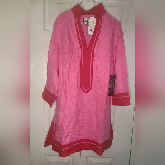 Tuckernuck Pink and Poppy Red Collins Caftan NWT - Picture 2 of 6